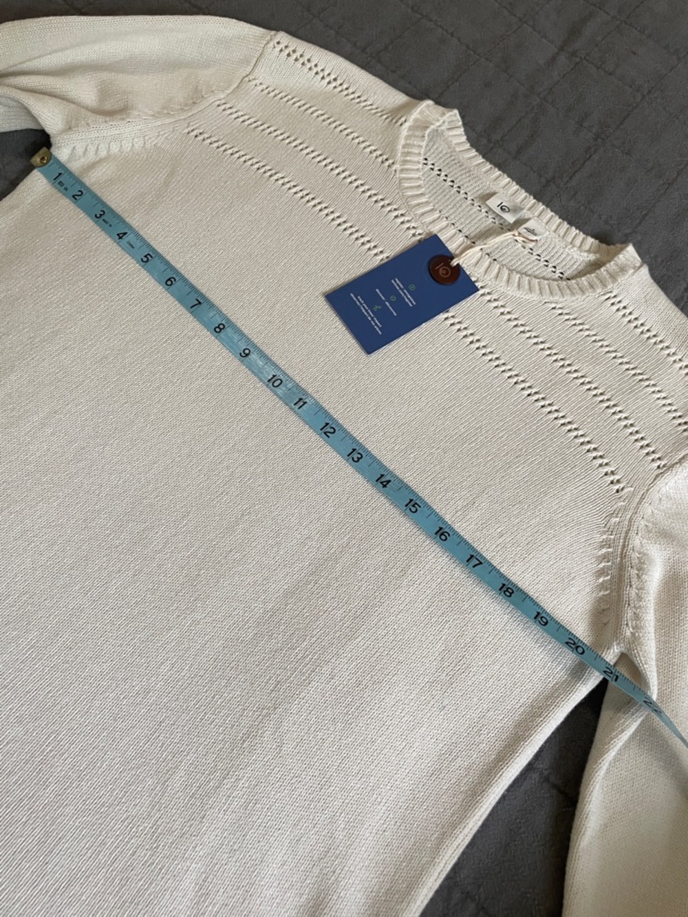 tentree Cream Open-Knit Yoke Crewneck Sweater 100% organic cotton NWT - Picture 11 of 12